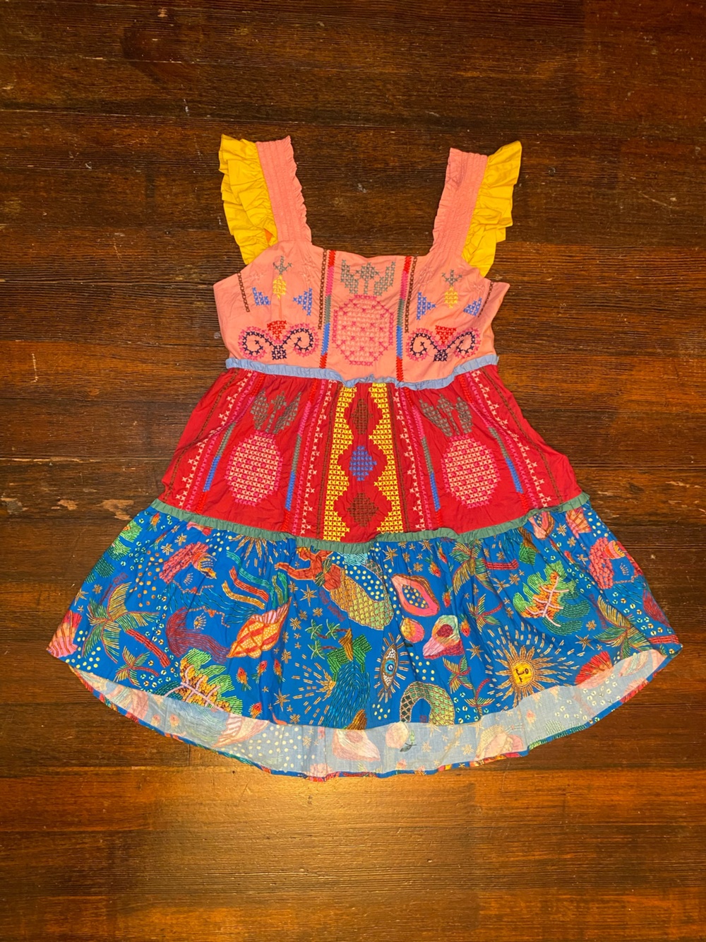 NWT FARM RIO Colorblocking Embroidered Mini Dress